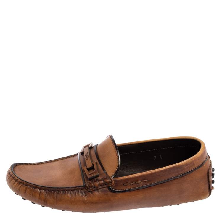 مملوكة مسبقًا Tod's Brown Leather Driving Slip On Loafers Size 41