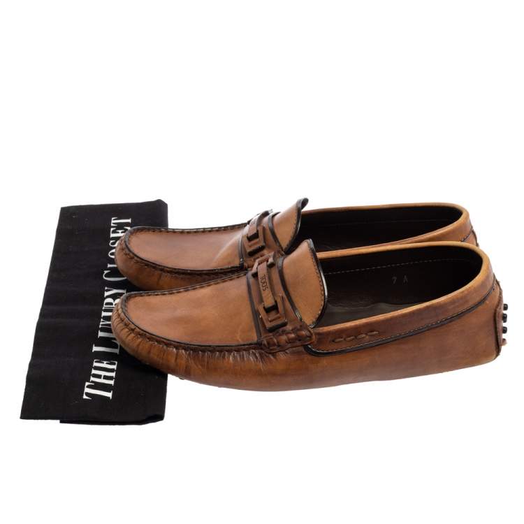 مملوكة مسبقًا Tod's Brown Leather Driving Slip On Loafers Size 41
