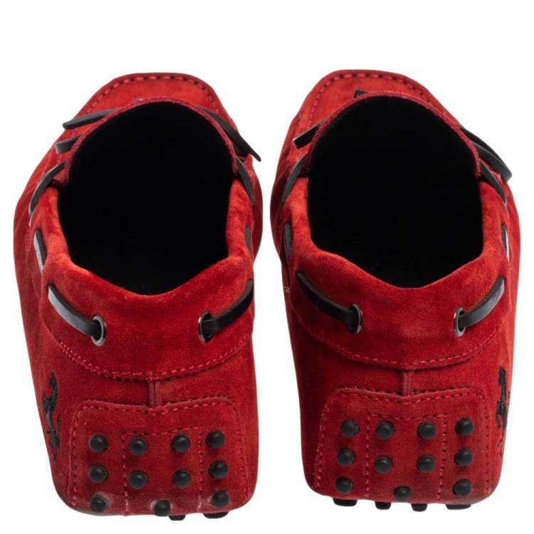 Pre Owned Tod's For Ferrari Red Suede Gommino Driving Loafers Size 42