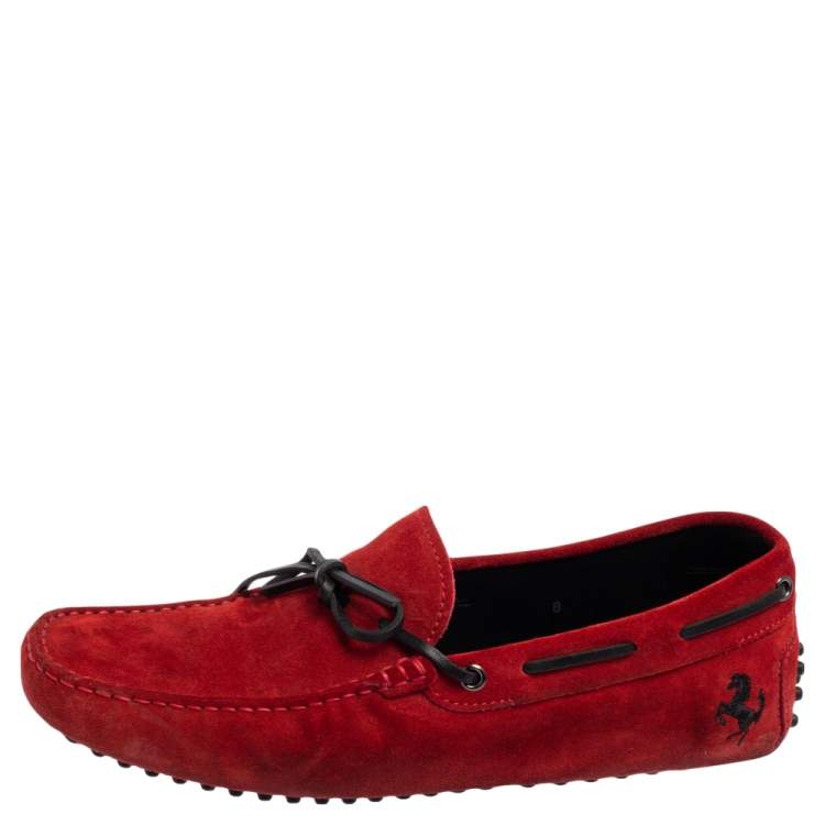 Pre Owned Tod's For Ferrari Red Suede Gommino Driving Loafers Size 42