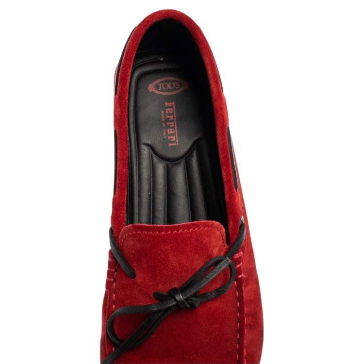 Pre Owned Tod's For Ferrari Red Suede Gommino Driving Loafers Size 42