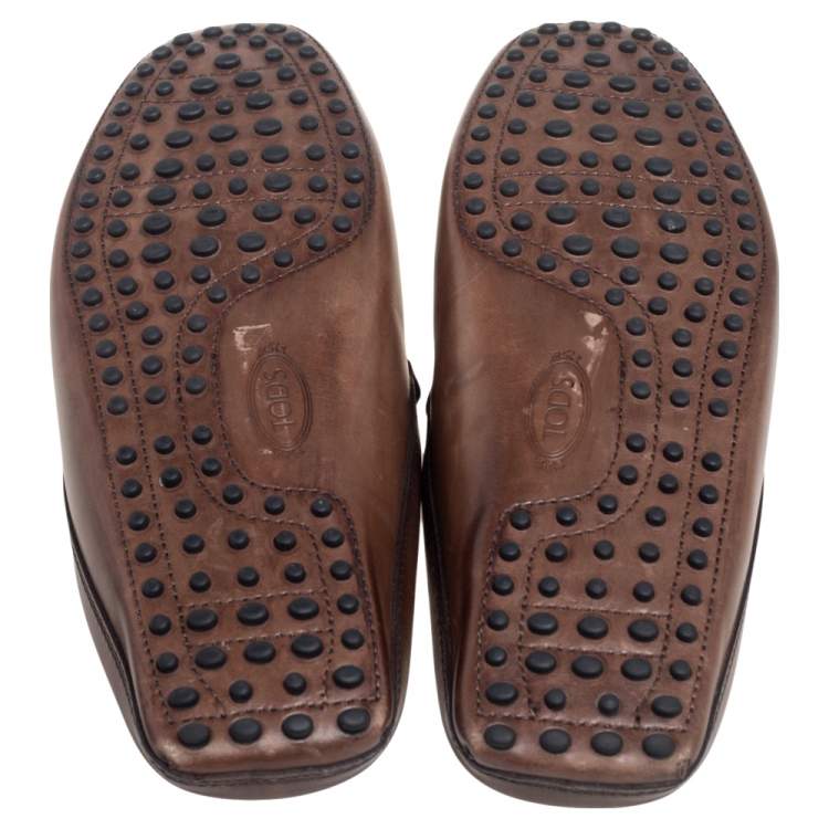 Pre Owned Tod's Dark Brown Leather Flat Loafer Mules Size 41.5
