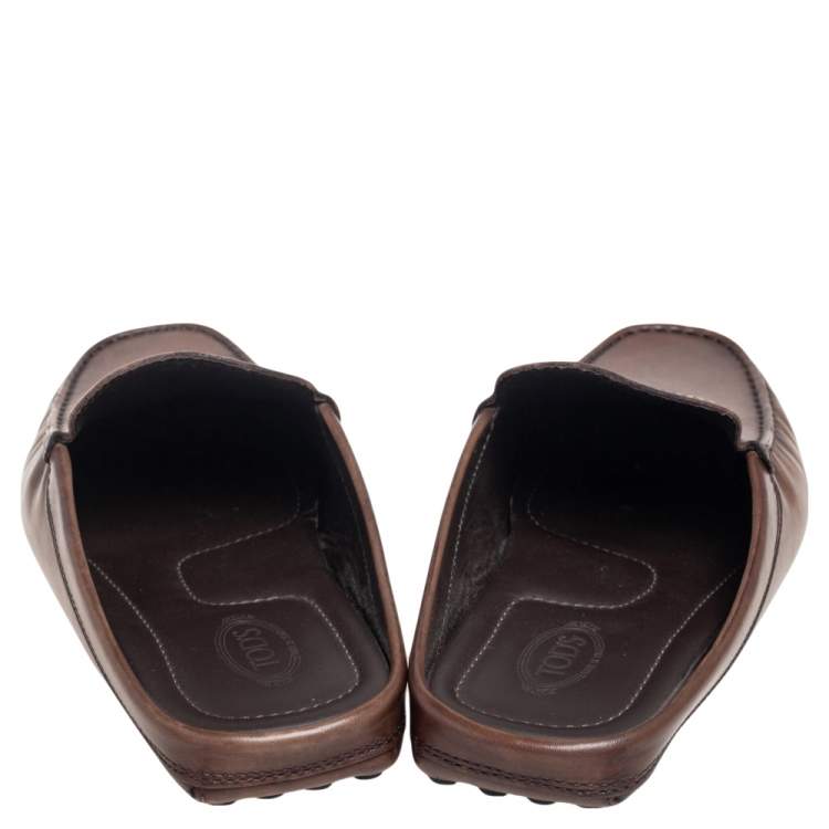 Pre Owned Tod's Dark Brown Leather Flat Loafer Mules Size 41.5