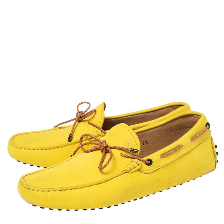 Pre Owned Tods Yellow Nubuck Leather Gommino Driving Loafers Size 41.5