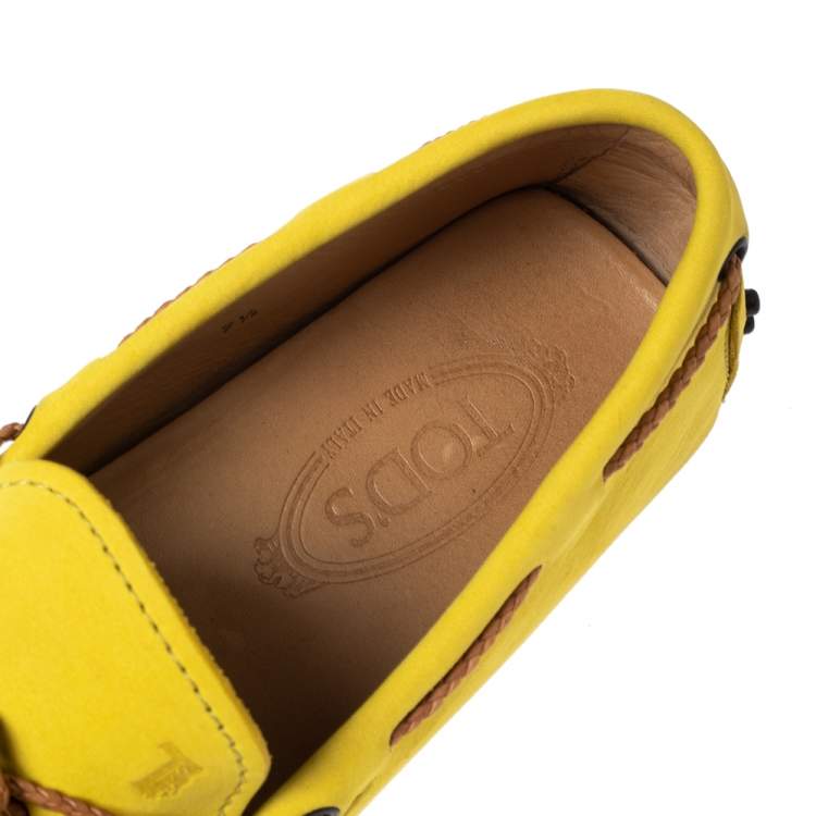 Pre Owned Tods Yellow Nubuck Leather Gommino Driving Loafers Size 41.5