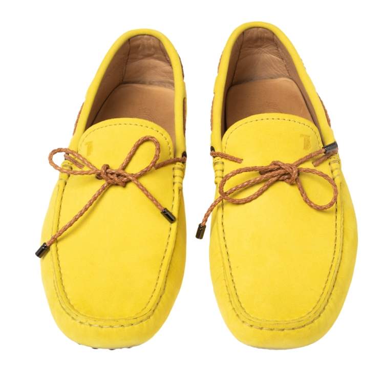 Pre Owned Tods Yellow Nubuck Leather Gommino Driving Loafers Size 41.5