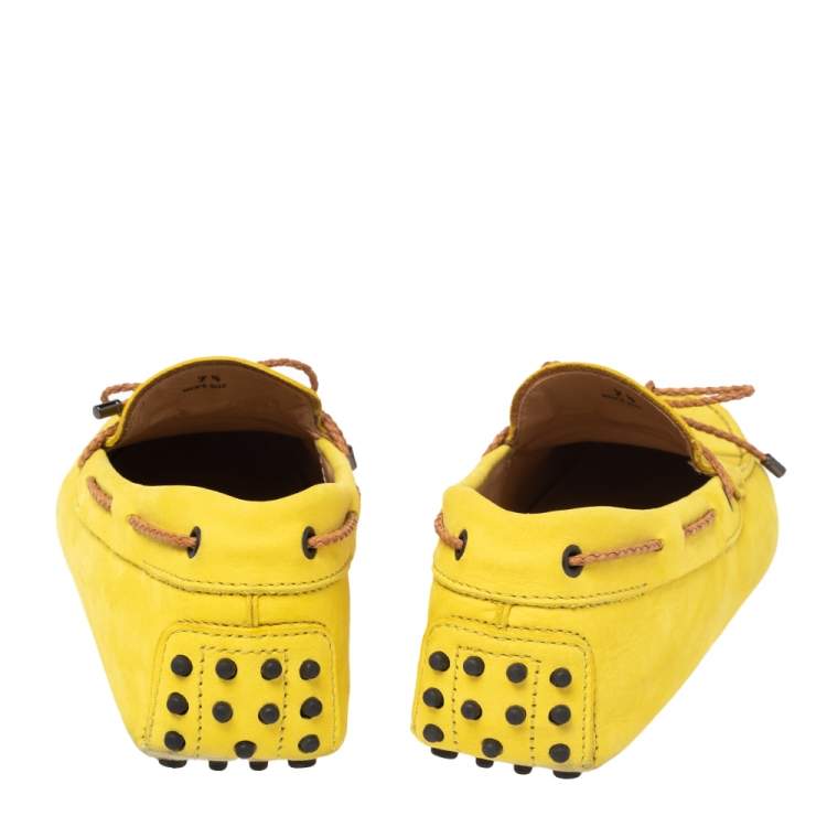 Pre Owned Tods Yellow Nubuck Leather Gommino Driving Loafers Size 41.5
