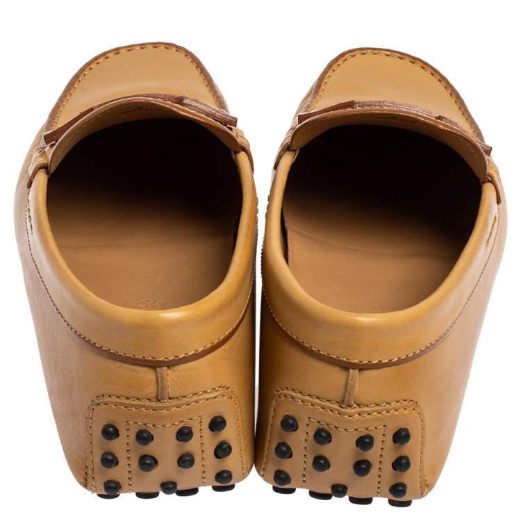 Pre Owned Tod's Tan Leather Slip On Loafers Size 39.5