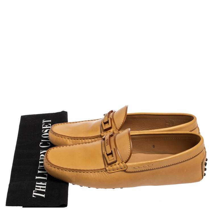 Pre Owned Tod's Tan Leather Slip On Loafers Size 39.5