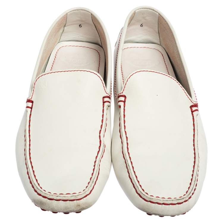 Pre Owned Tod's For Ferrari White Leather Slip On Loafers Size 39.5