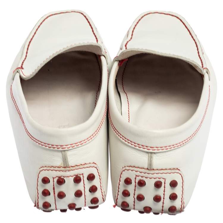 Pre Owned Tod's For Ferrari White Leather Slip On Loafers Size 39.5