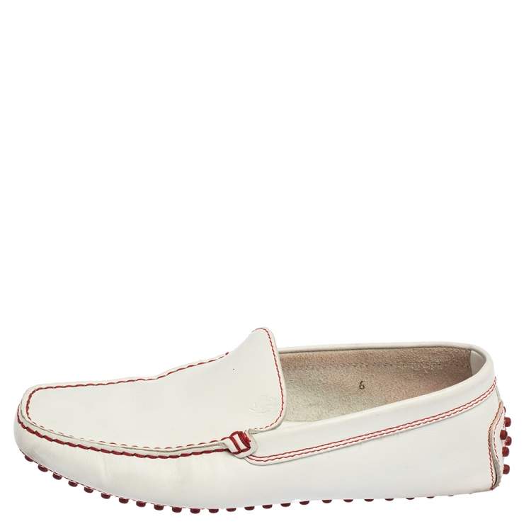 Pre Owned Tod's For Ferrari White Leather Slip On Loafers Size 39.5