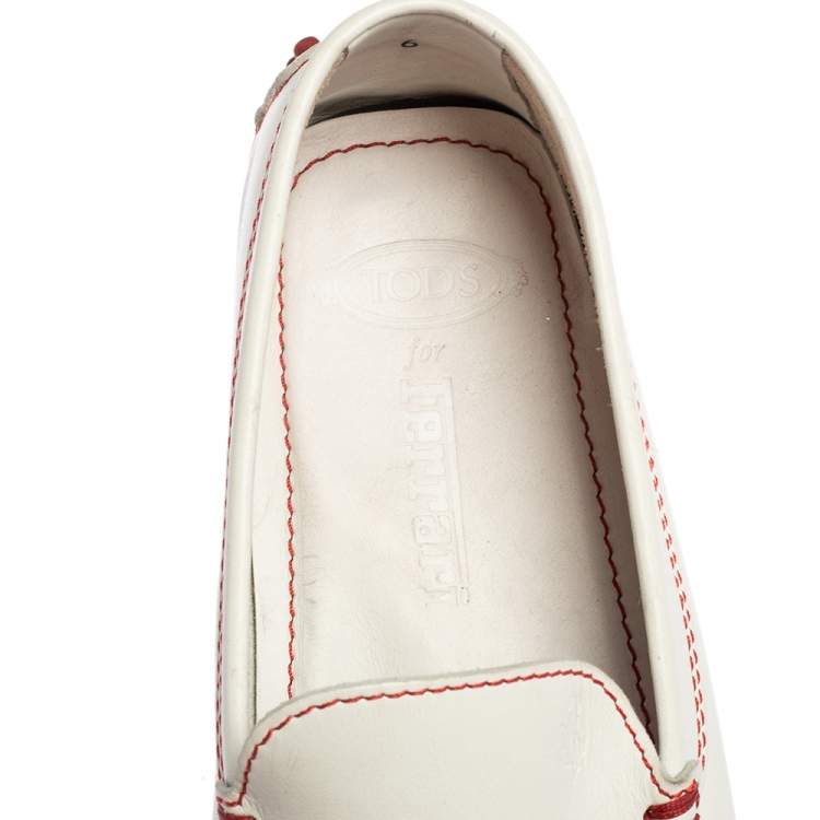 Pre Owned Tod's For Ferrari White Leather Slip On Loafers Size 39.5