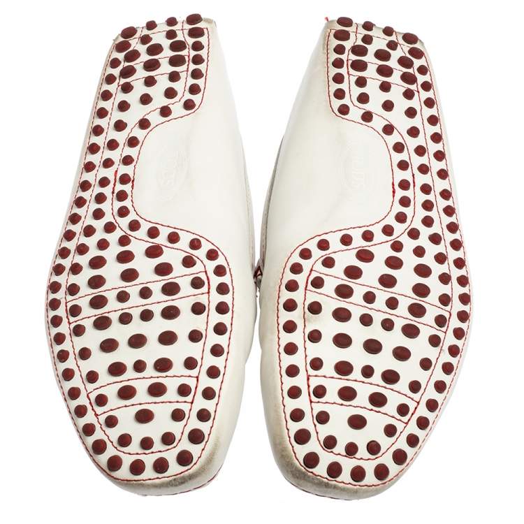 Pre Owned Tod's For Ferrari White Leather Slip On Loafers Size 39.5
