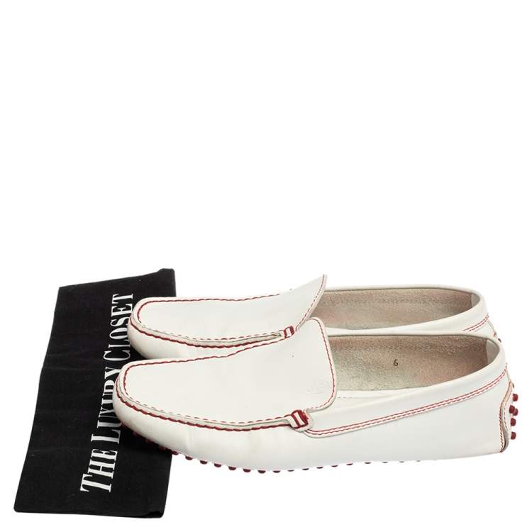 Pre Owned Tod's For Ferrari White Leather Slip On Loafers Size 39.5