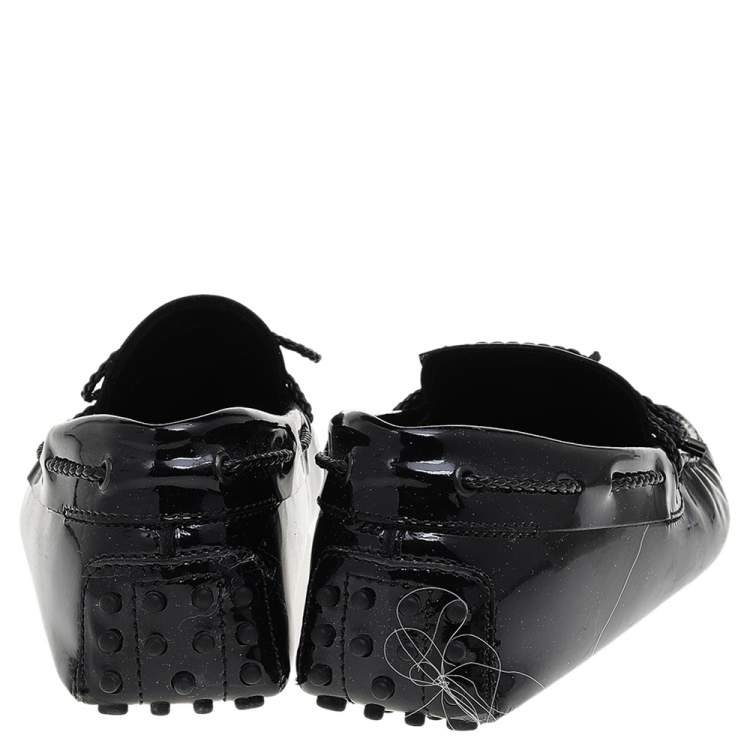 Pre Owned Tod's Black Patent Leather Bow Slip On Loafers Size 39.5