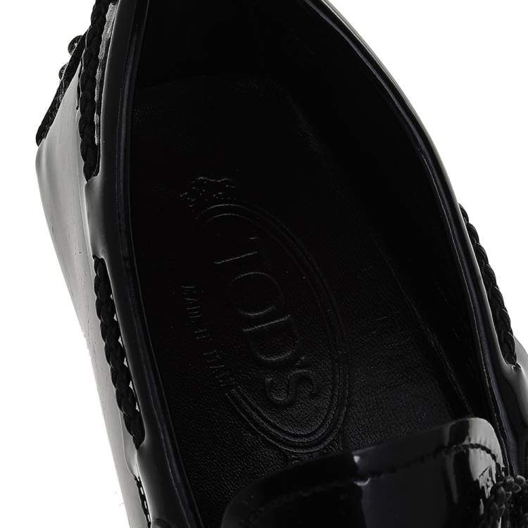 Pre Owned Tod's Black Patent Leather Bow Slip On Loafers Size 39.5
