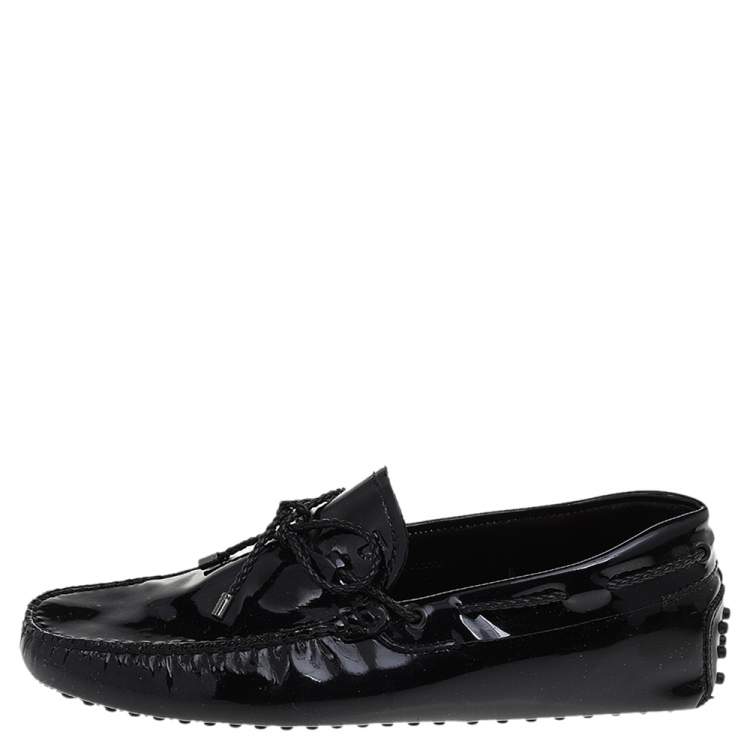 Pre Owned Tod's Black Patent Leather Bow Slip On Loafers Size 39.5