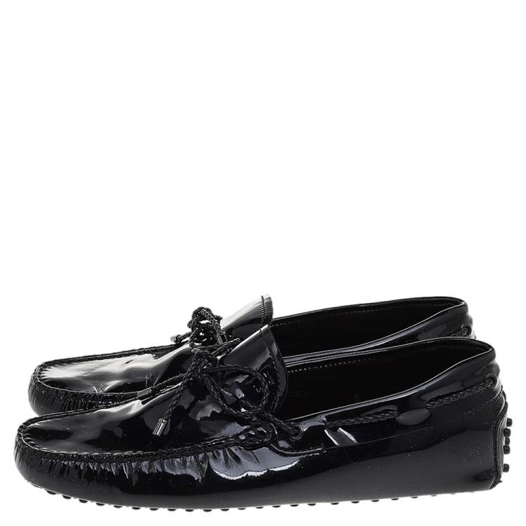 Pre Owned Tod's Black Patent Leather Bow Slip On Loafers Size 39.5