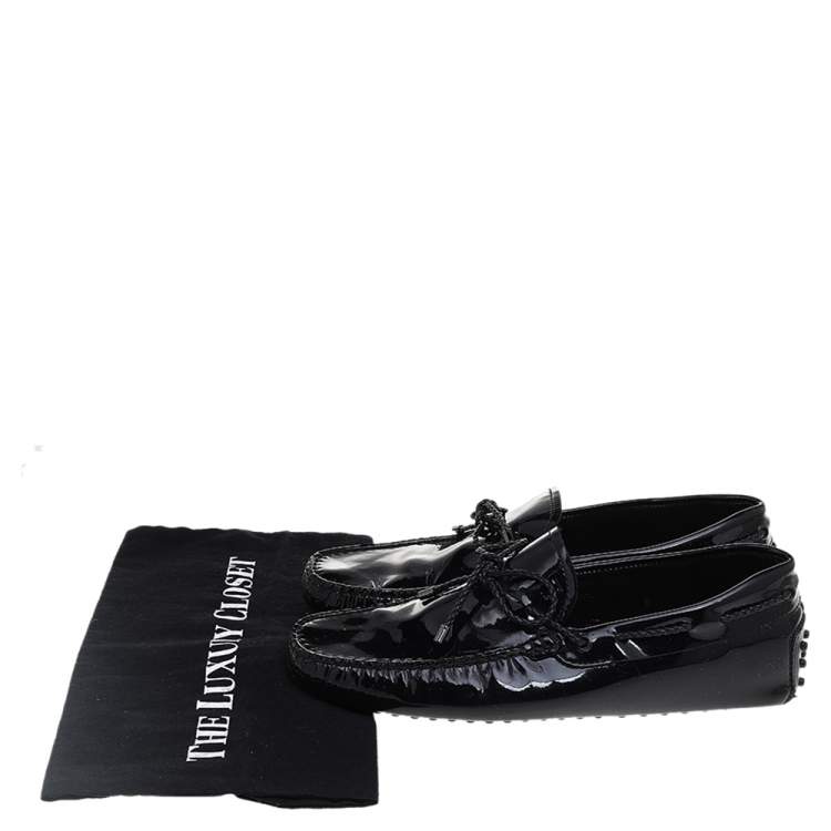 Pre Owned Tod's Black Patent Leather Bow Slip On Loafers Size 39.5
