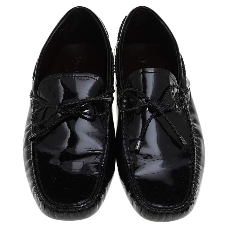 Pre Owned Tod's Black Patent Leather Bow Slip On Loafers Size 39.5