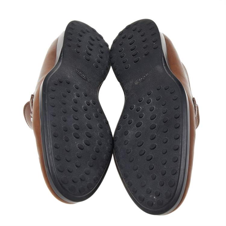 مملوكة مسبقًا Tod's Brown Leather Double T Slip On Loafers Size 41.5