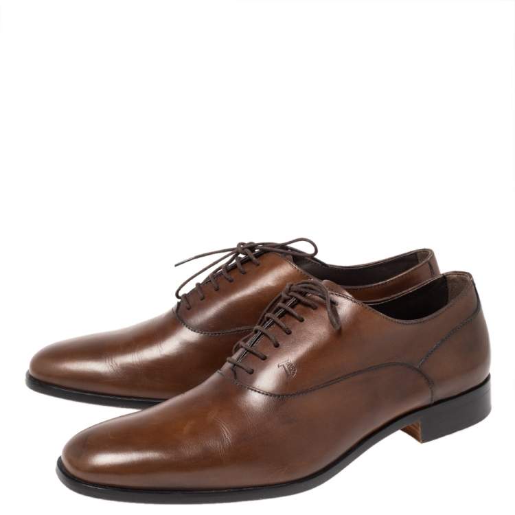 Pre Owned Tod's Brown Leather Lace Up Oxfords Size 42.5