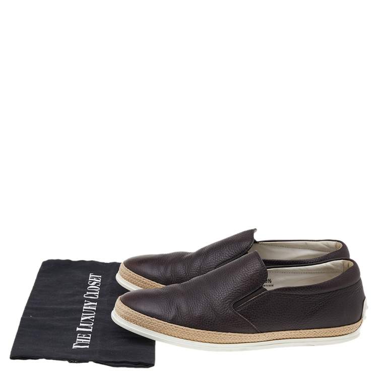 Pre Owned Tod's Dark Brown Leather Slip On Sneakers Size 42.5
