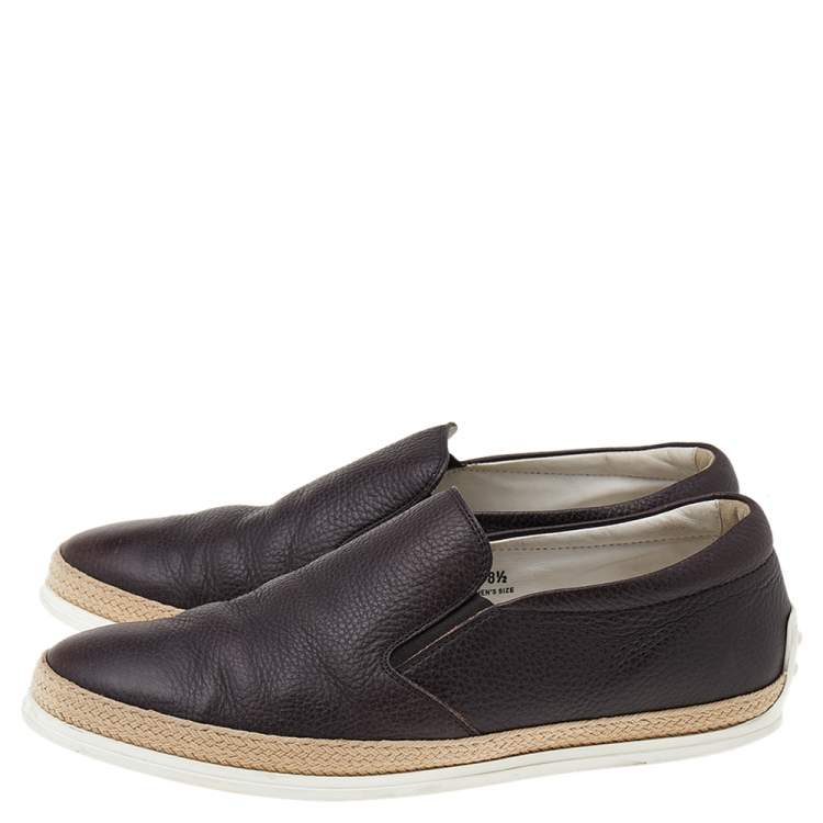 Pre Owned Tod's Dark Brown Leather Slip On Sneakers Size 42.5