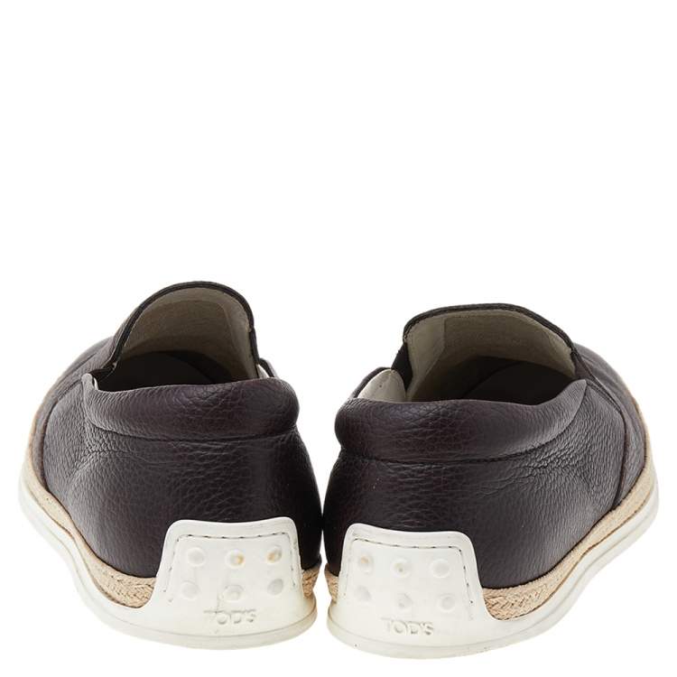 Pre Owned Tod's Dark Brown Leather Slip On Sneakers Size 42.5