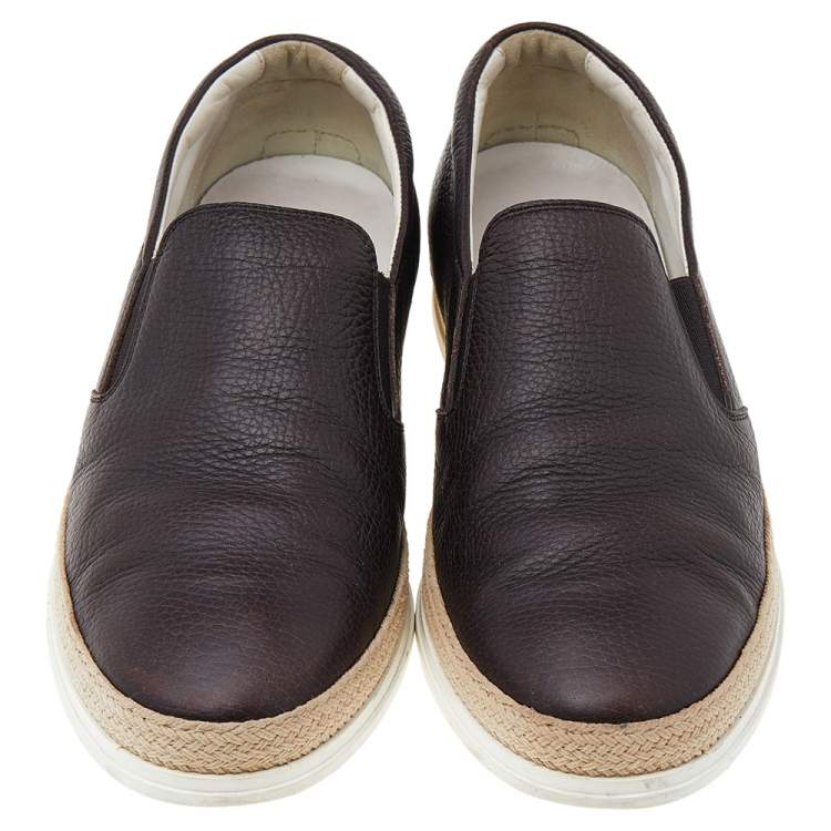 Pre Owned Tod's Dark Brown Leather Slip On Sneakers Size 42.5