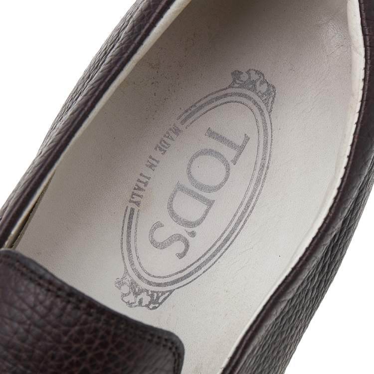 Pre Owned Tod's Dark Brown Leather Slip On Sneakers Size 42.5