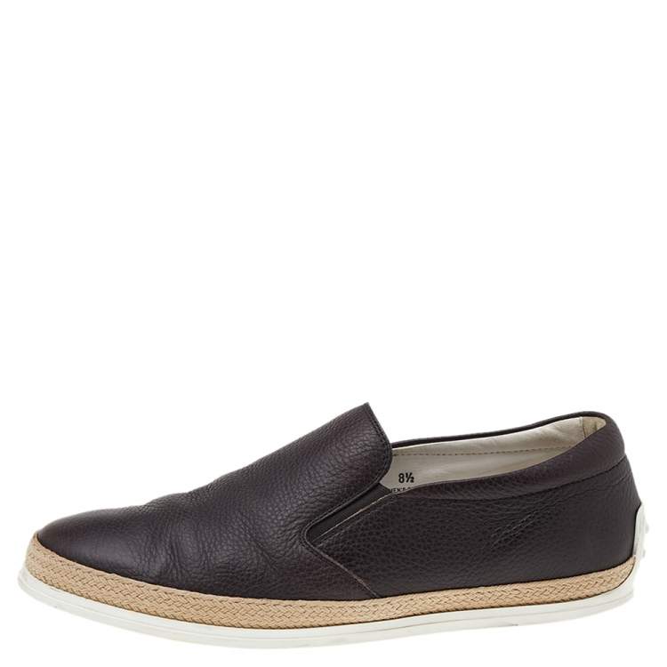 Pre Owned Tod's Dark Brown Leather Slip On Sneakers Size 42.5
