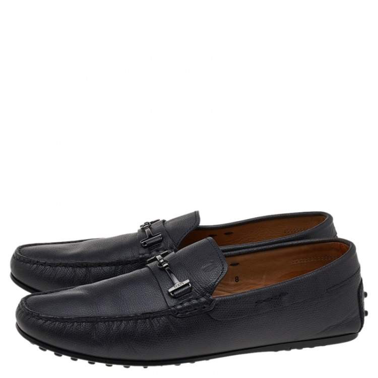 Pre Owned Tod's Black Leather T Logo Slip On Loafers Size 42