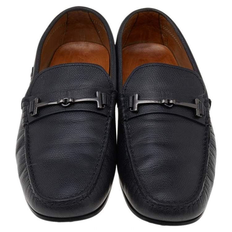 Pre Owned Tod's Black Leather T Logo Slip On Loafers Size 42