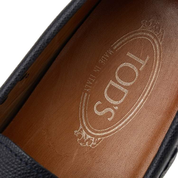 Pre Owned Tod's Black Leather T Logo Slip On Loafers Size 42
