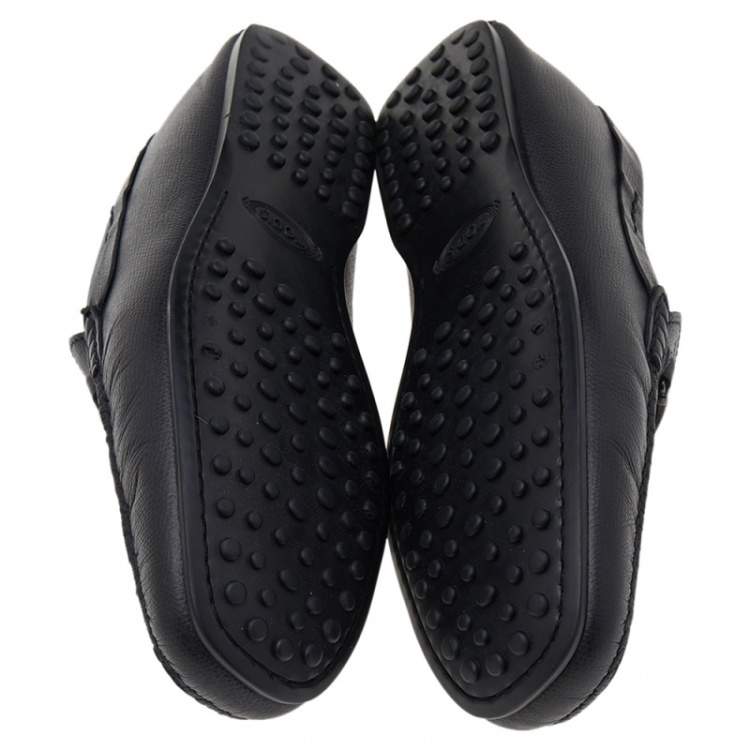 Pre Owned Tod's Black Leather T Logo Slip On Loafers Size 42