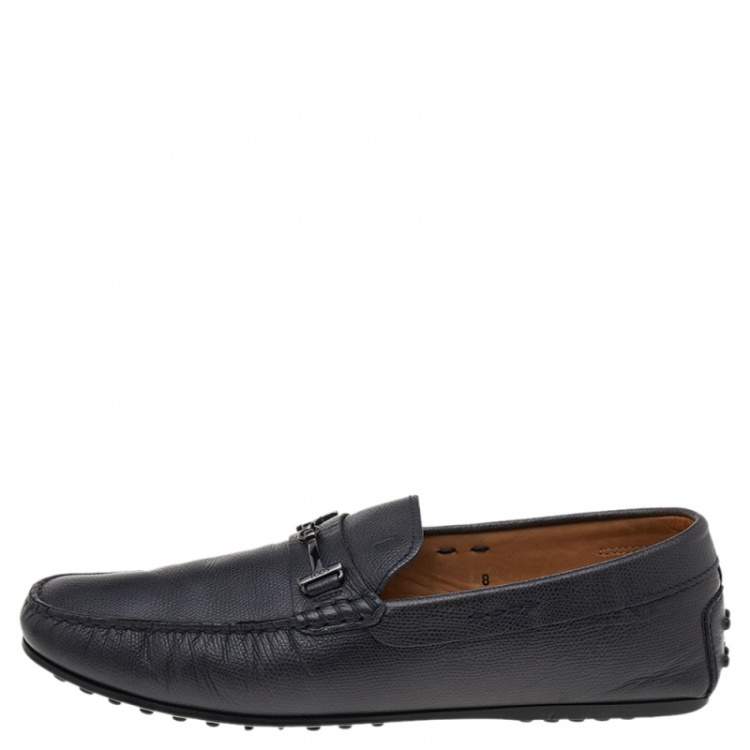 Pre Owned Tod's Black Leather T Logo Slip On Loafers Size 42