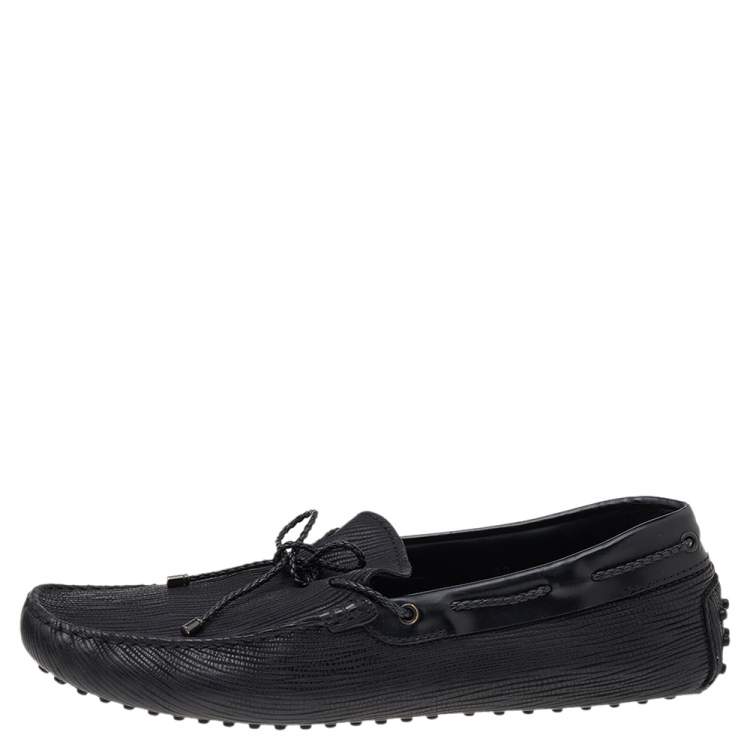 Pre Owned Tod's Black Leather Bow Slip on Loafers Size 44.5