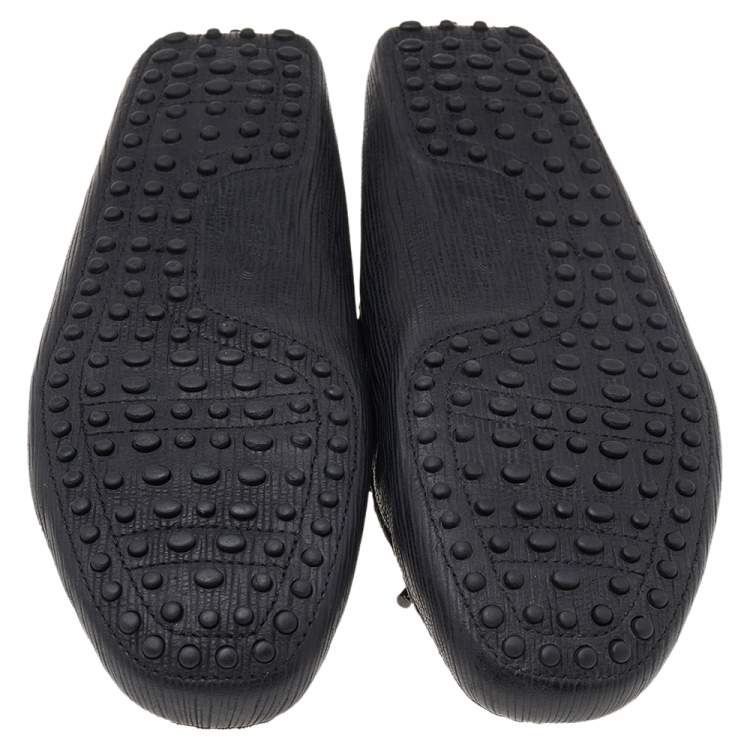 Pre Owned Tod's Black Leather Bow Slip on Loafers Size 44.5