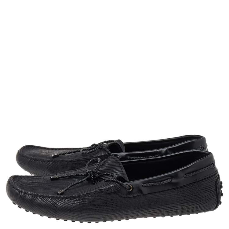 Pre Owned Tod's Black Leather Bow Slip on Loafers Size 44.5