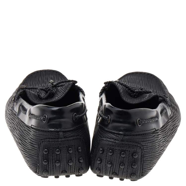 Pre Owned Tod's Black Leather Bow Slip on Loafers Size 44.5