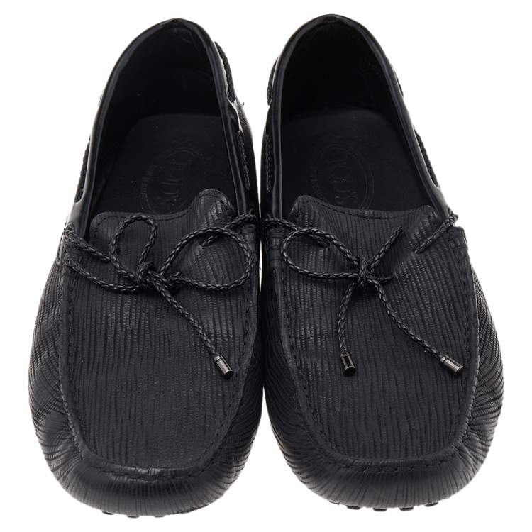 Pre Owned Tod's Black Leather Bow Slip on Loafers Size 44.5