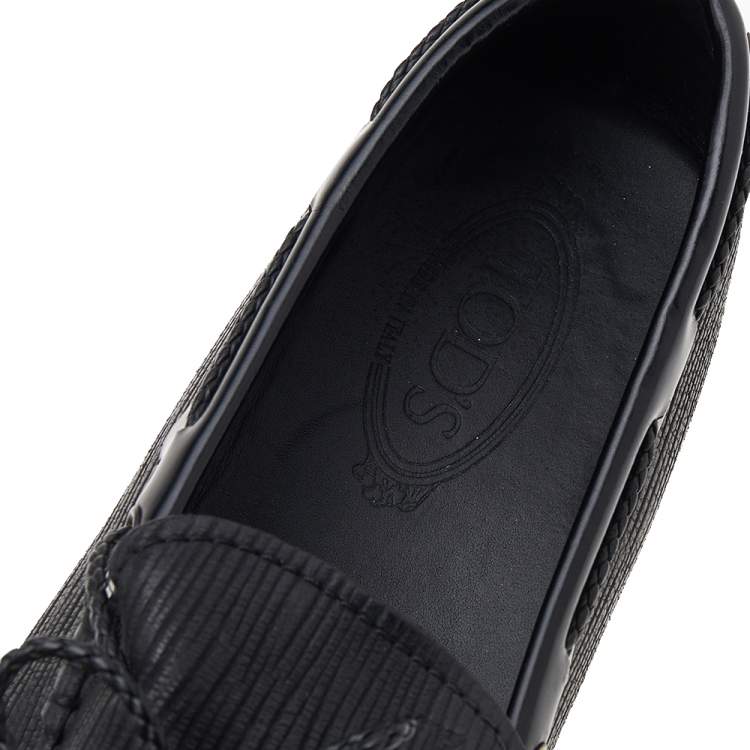 Pre Owned Tod's Black Leather Bow Slip on Loafers Size 44.5