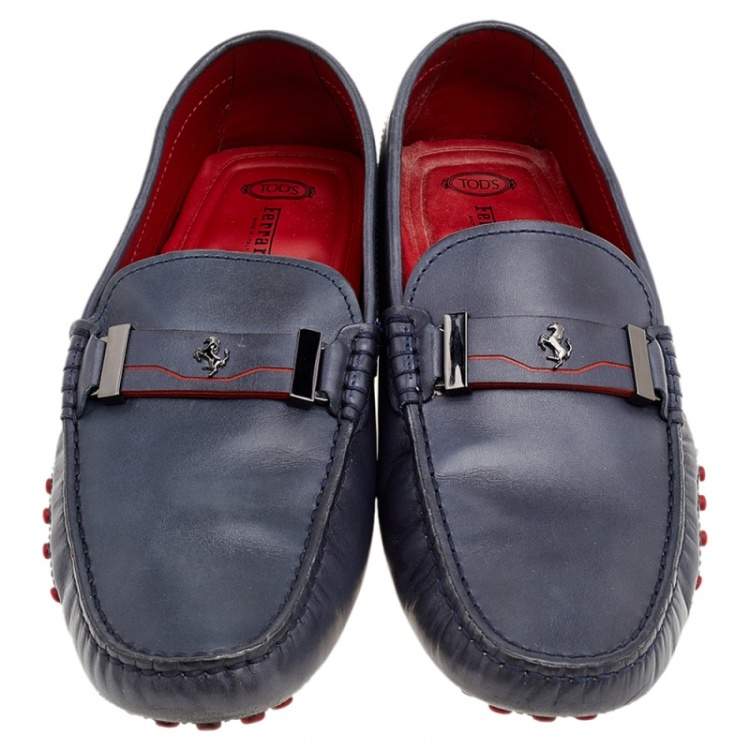 Pre Owned Tod's for Ferrari Blue Leather Loafers Size 41