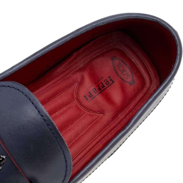Pre Owned Tod's for Ferrari Blue Leather Loafers Size 41