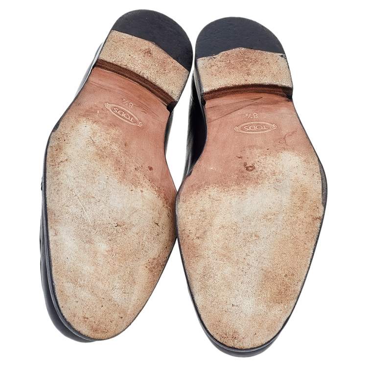 Pre Owned Tod's Black Leather Slip on Loafers Size 42.5