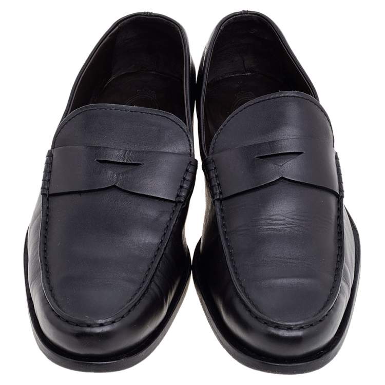 Pre Owned Tod's Black Leather Slip on Loafers Size 42.5