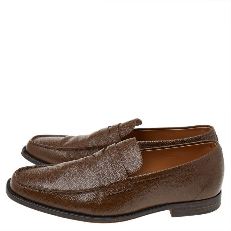 Pre Owned Tod's Brown Leather Slip On Loafers Size 44