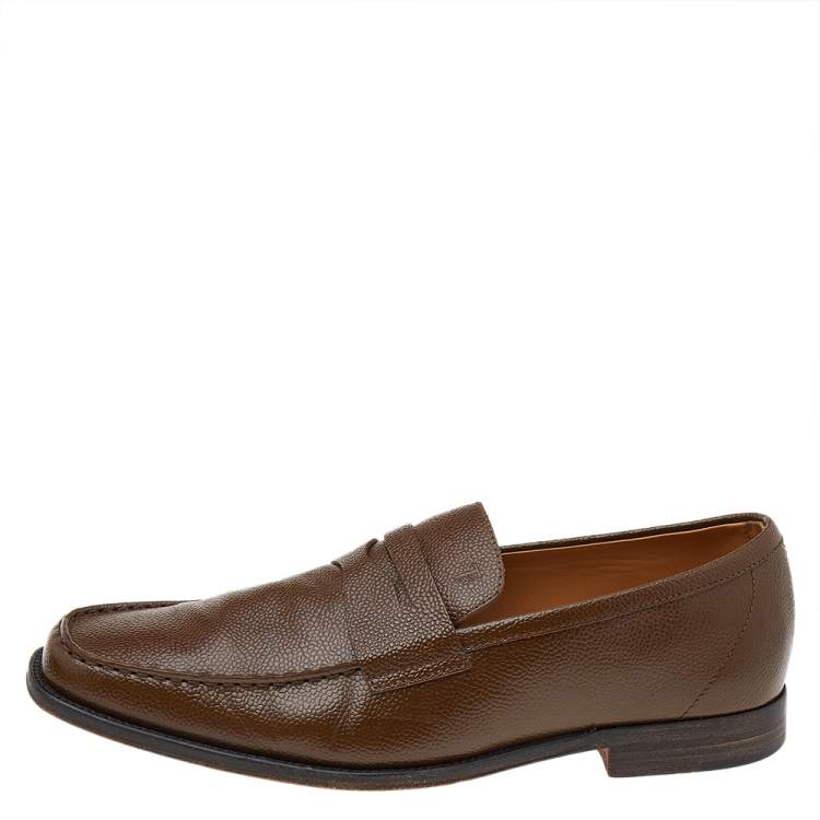 Pre Owned Tod's Brown Leather Slip On Loafers Size 44